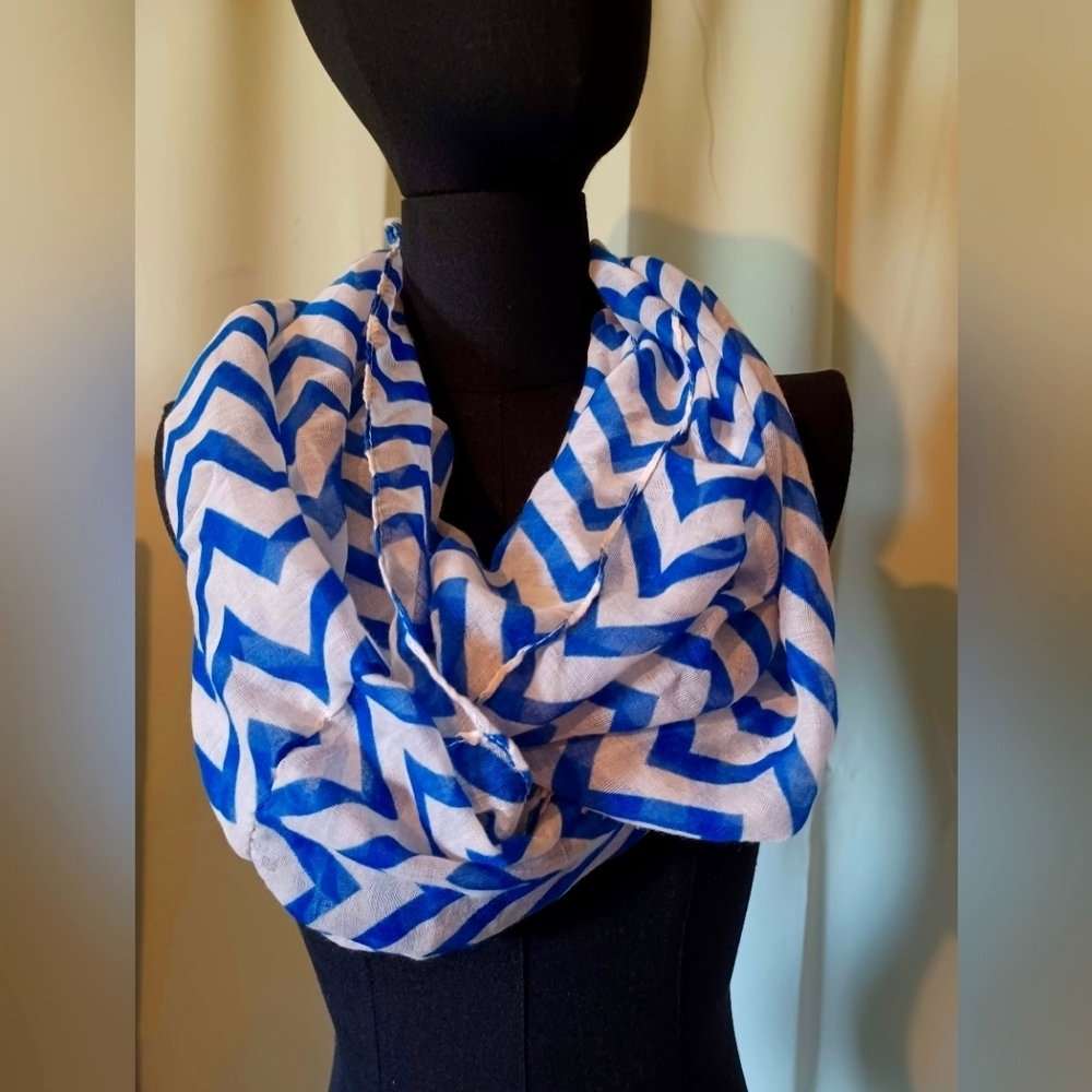Blue White Chevron Infinity Scarf